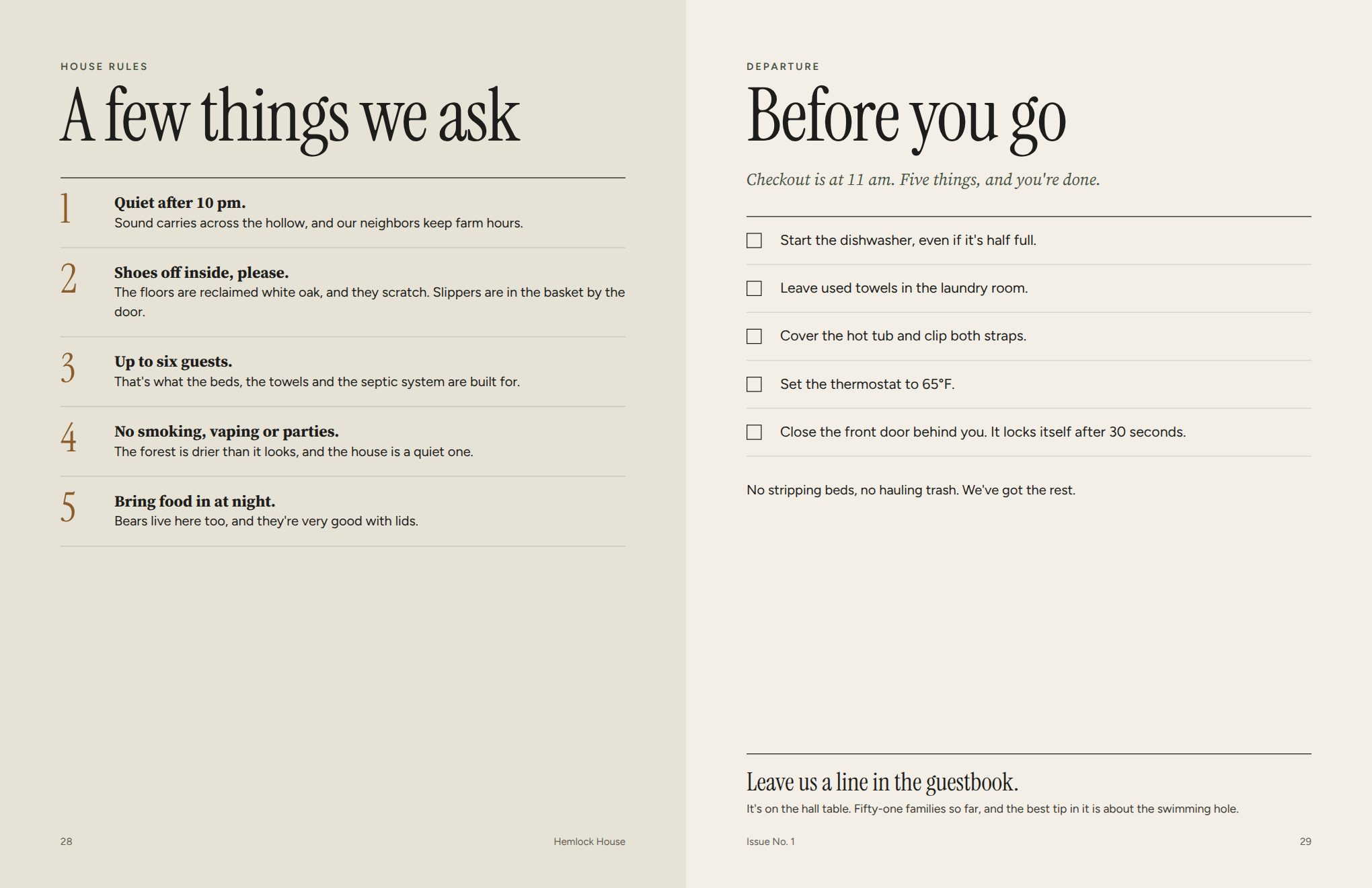 Five house rules and a five-step checkout list
